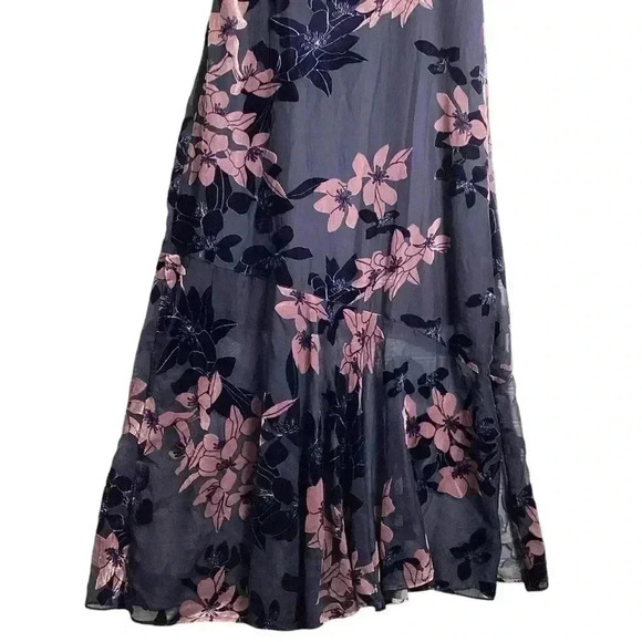 Sam Edelman Burnout Velvet Maxi Dress Size 8 Floral Purple& Blue - Picture 4 of 14